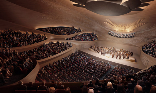 Render de sala de conciertos filarmónica de Sverdlovsk en Rusia by Zaha Hadid Architects