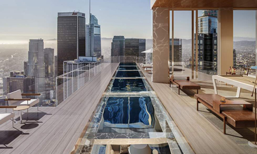 Render de la Torre de piscinas en Los Ángeles by Arquitectonica