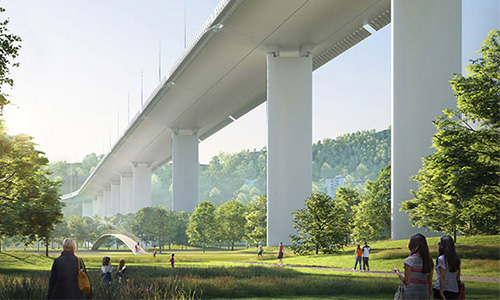 Render. Puente de Génova reconstruido por Renzo Piano